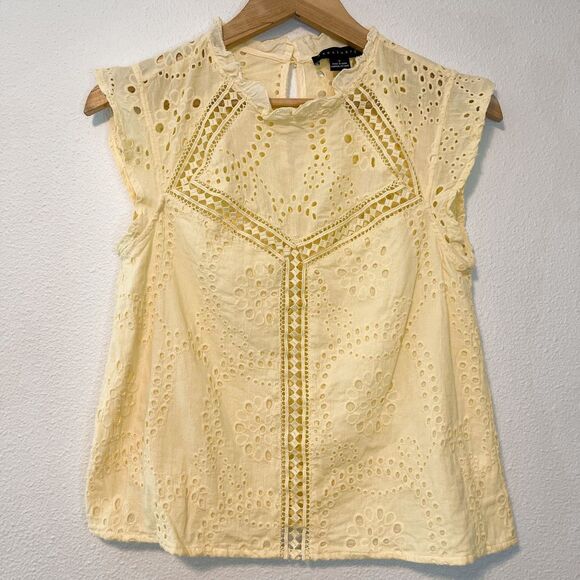 Sanctuary Embroidered Lace Ruffle Sleeve Blouse Butter Yellow S - Picture 1 of 7